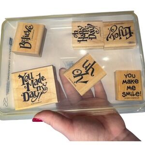 Stampin Up Rubber Stamp‎ Set Wood Mounted Crafting Stamps Sentiments
